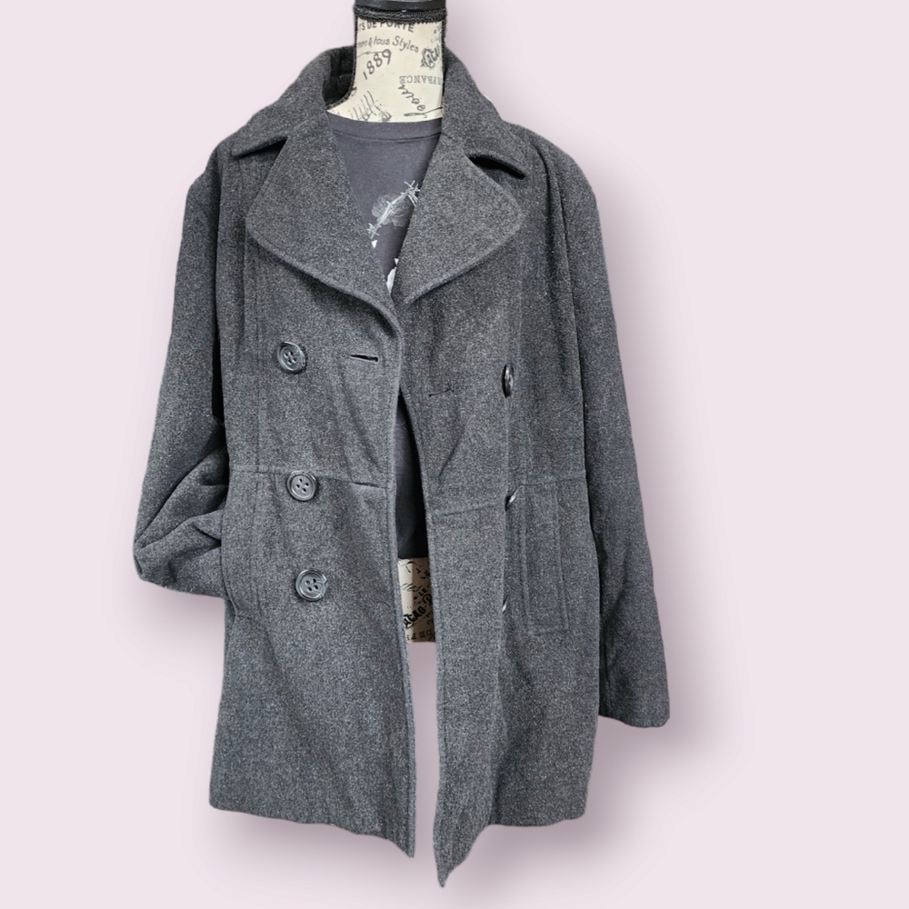 Vtg Esprit double breasted Wool Peacoat charcoal sz XL‎ y2k